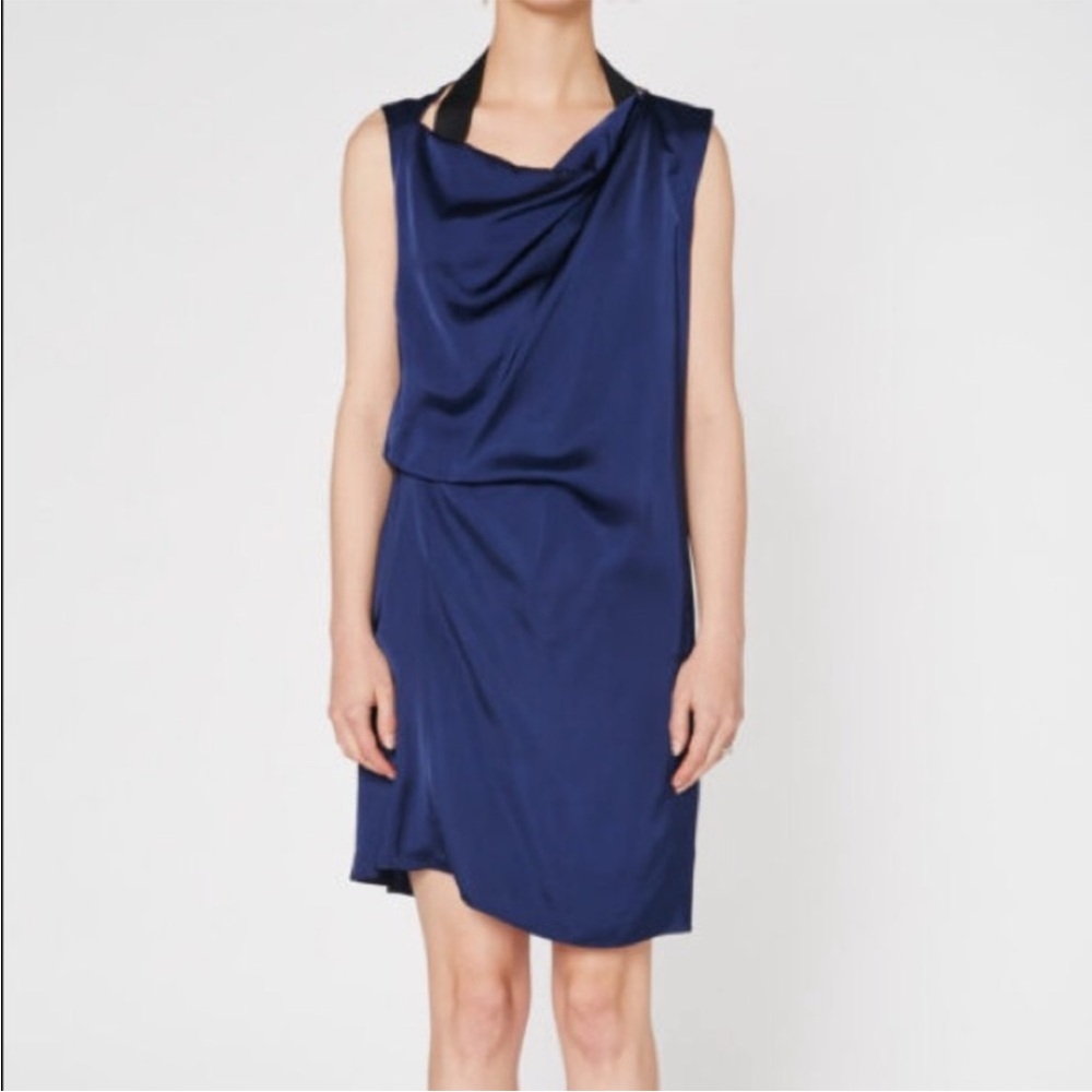 Acne Studios Rebecca Gathered Satin Mini Dress In Royal Blue